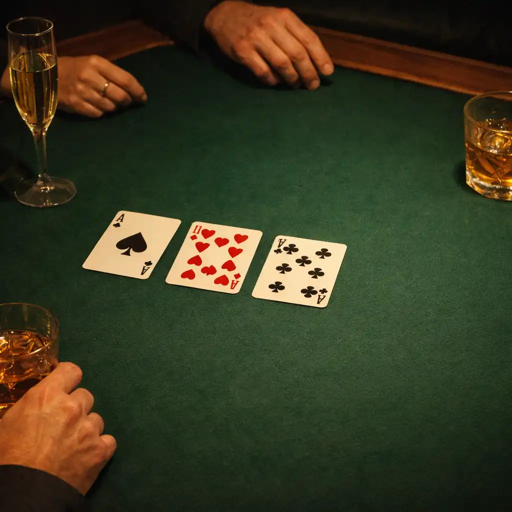 Mains adultes autour d’une table de feutre émeraude avec des verres élégants